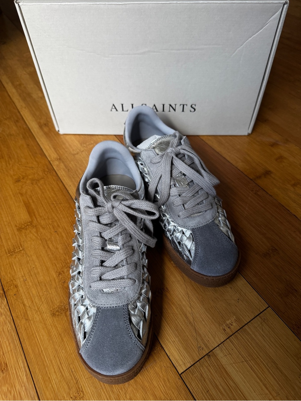 ALL SAINTS Velma woven sneaker Silver/grey